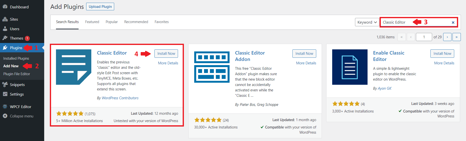 Activate Classic Editor for WordPress
