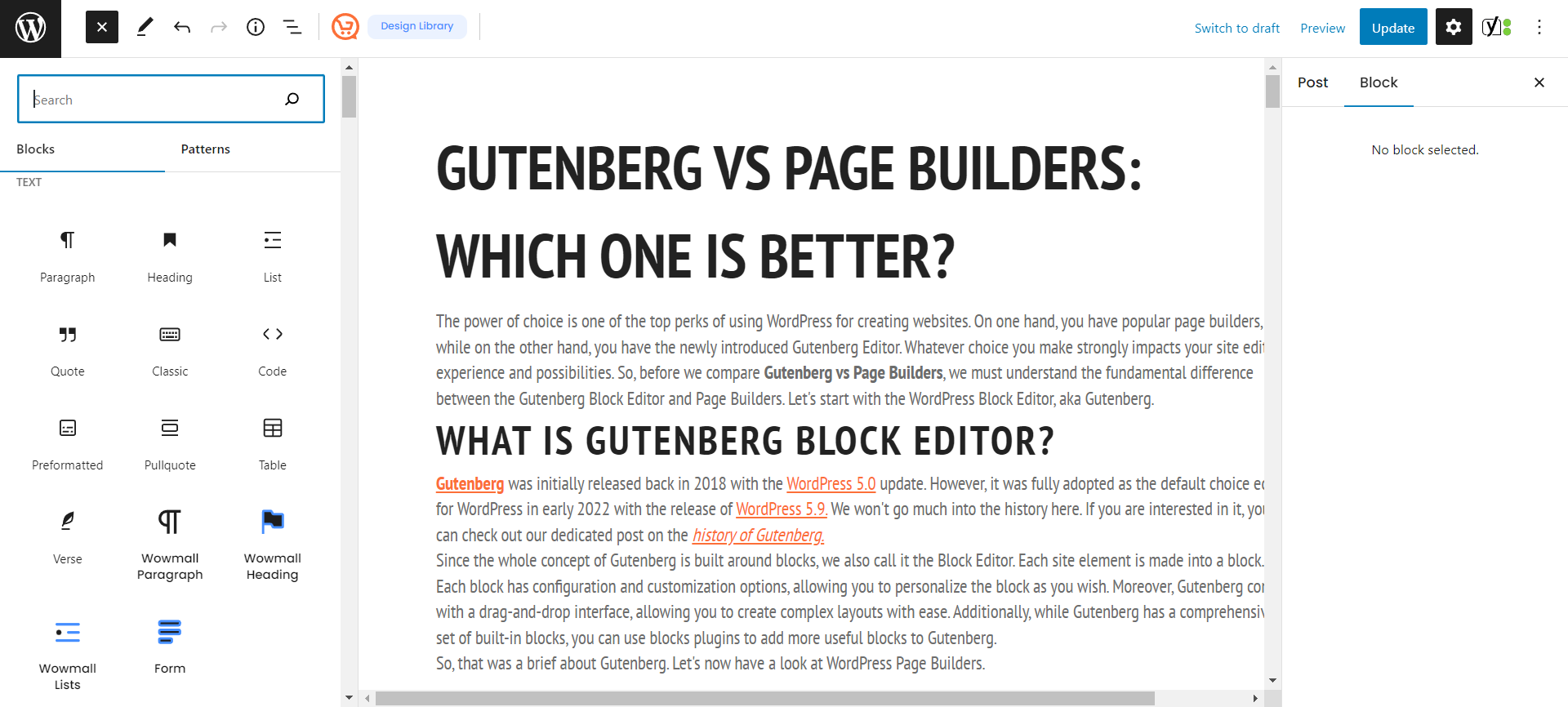 Gutenberg block editor