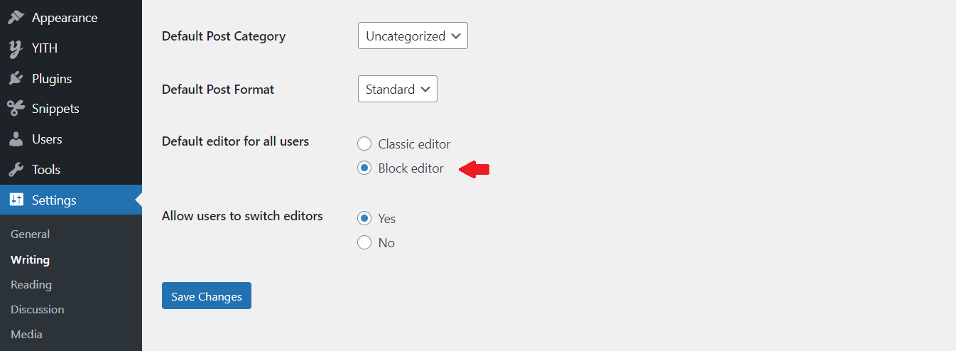 Setting Block Editor as Default choice editor