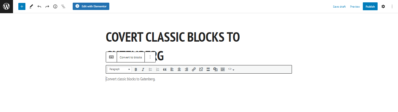 Converting Classic block to Gutennberg