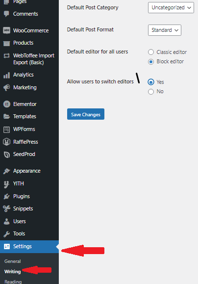 Disable Gutenberg editor and enable classic editor