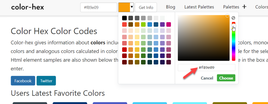 Get color HEX code from Color-Hex web tool