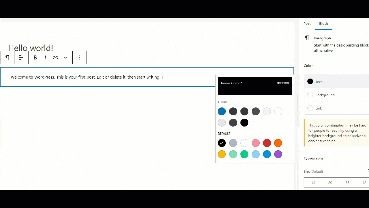 Add text color in Gutenberg