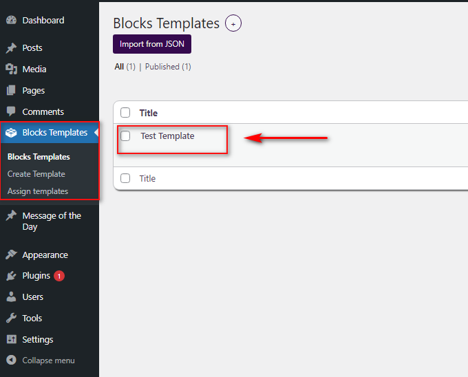 Find the block template in the plugin options
