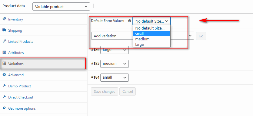 set default variation for a variable product in WooCommerce